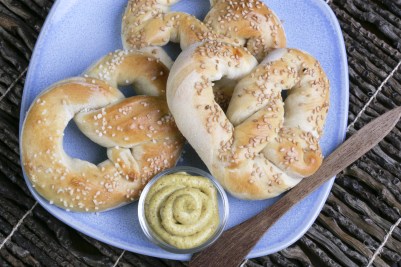 Fresh, homemade, warm and chewy pretzels